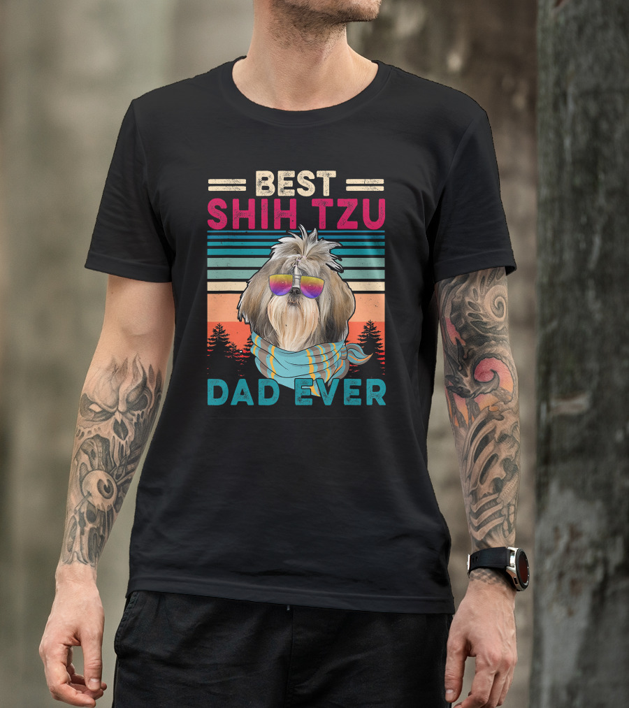 Best Shih Tzu Dad Ever Vintage Cool Dog Fath T-Shirt