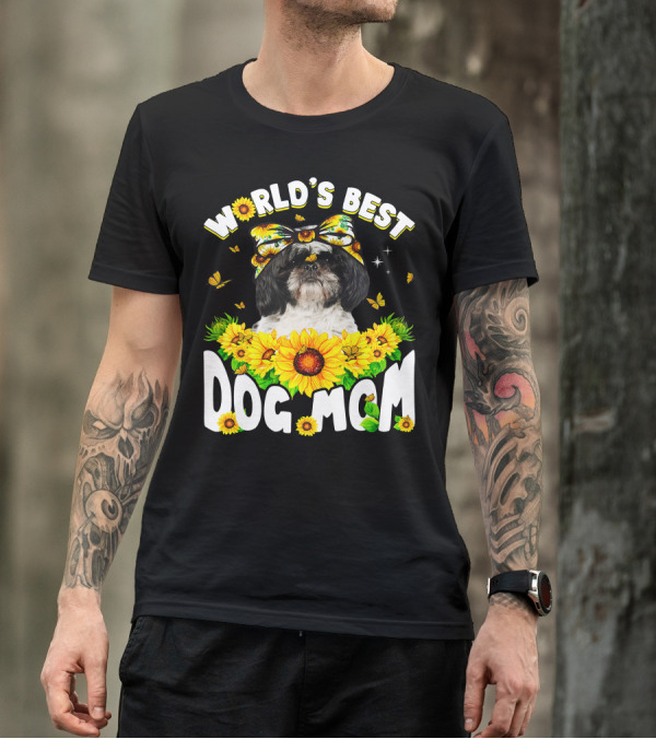 World's Best Shih Tzu Dog Mom Sunflowers And Butterflies T-Shirt