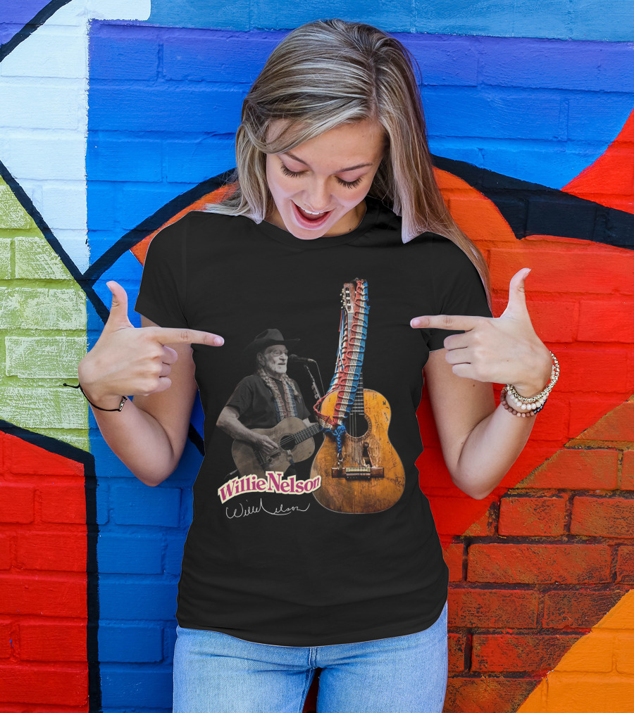 Willie Nelson Signature Guitar And Image T-Shirt