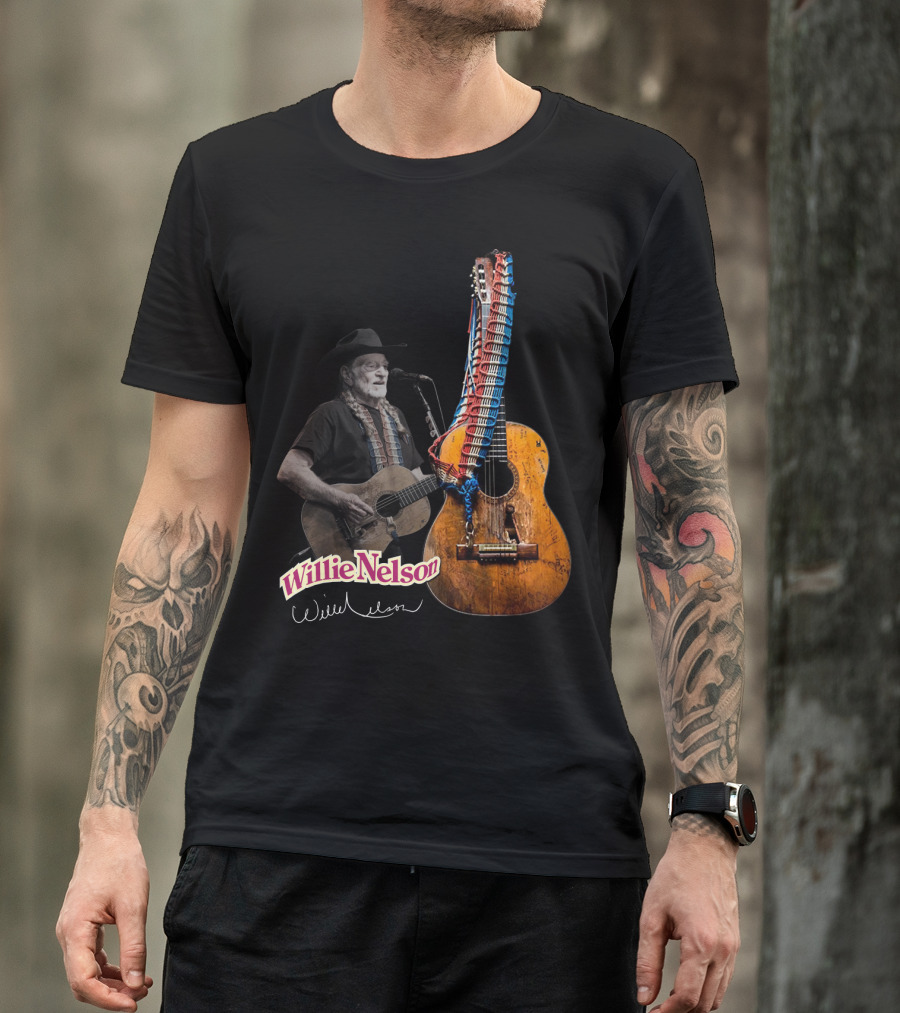 Willie Nelson Signature Guitar And Image T-Shirt