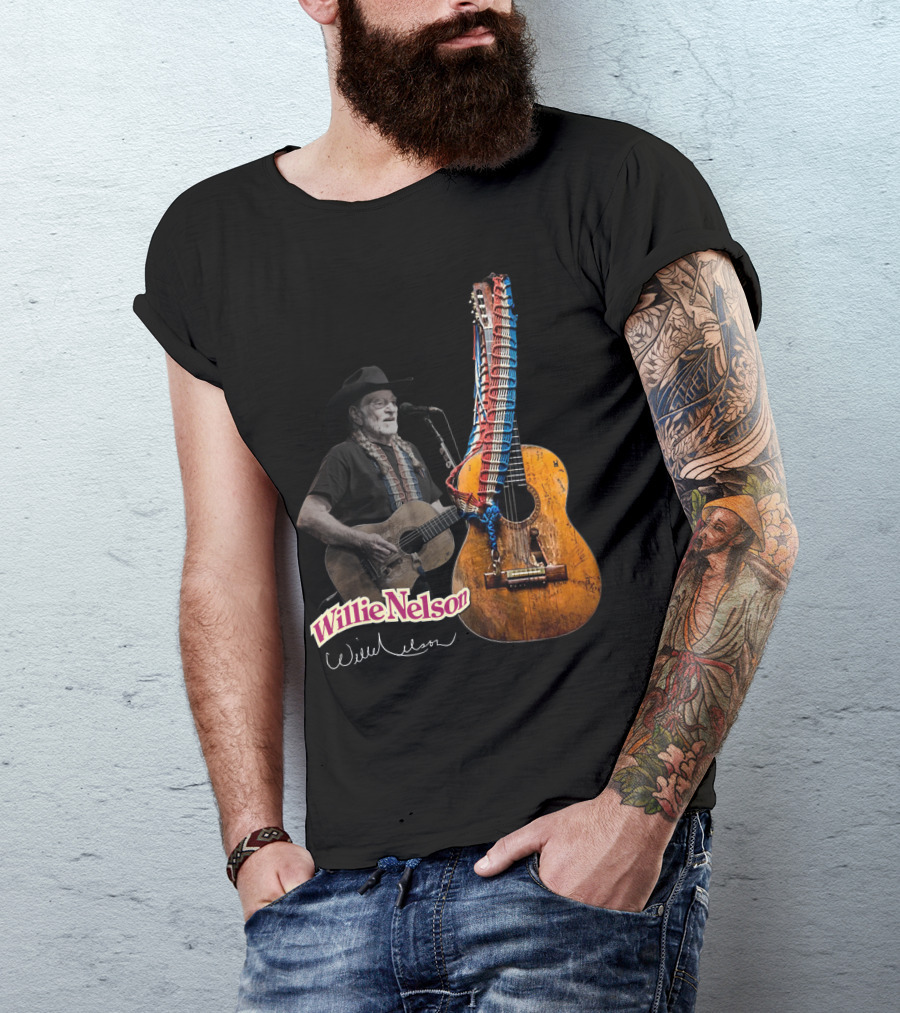 Willie Nelson Signature Guitar And Image T-Shirt