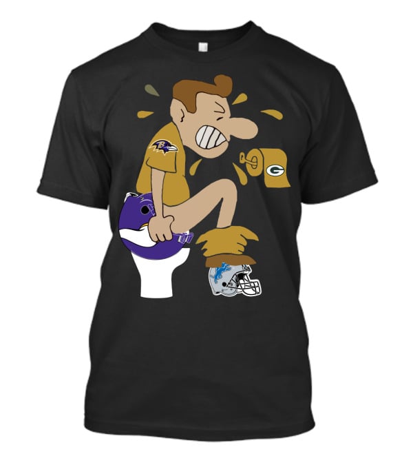 Baltimore Ravens Toilet Humor With Green Bay Packers And Detroit Lions Football Rivalry T-Shirt