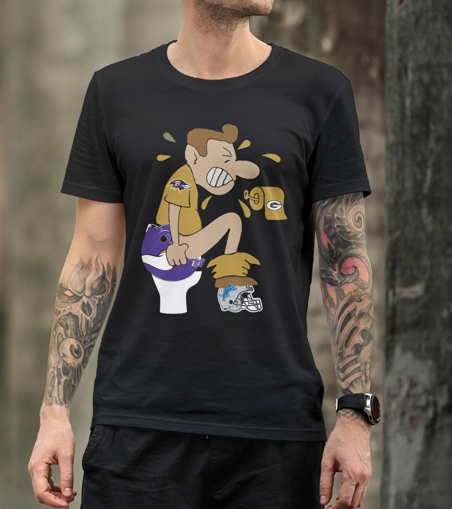 Baltimore Ravens Toilet Humor With Green Bay Packers And Detroit Lions Football Rivalry T-Shirt