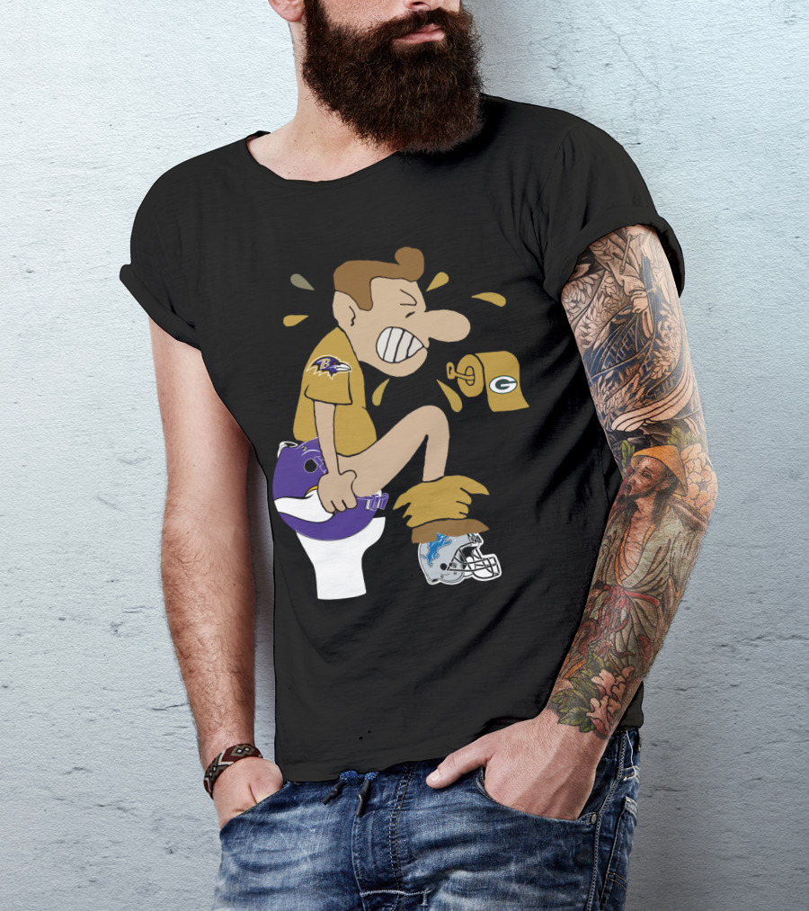 Baltimore Ravens Toilet Humor With Green Bay Packers And Detroit Lions Football Rivalry T-Shirt