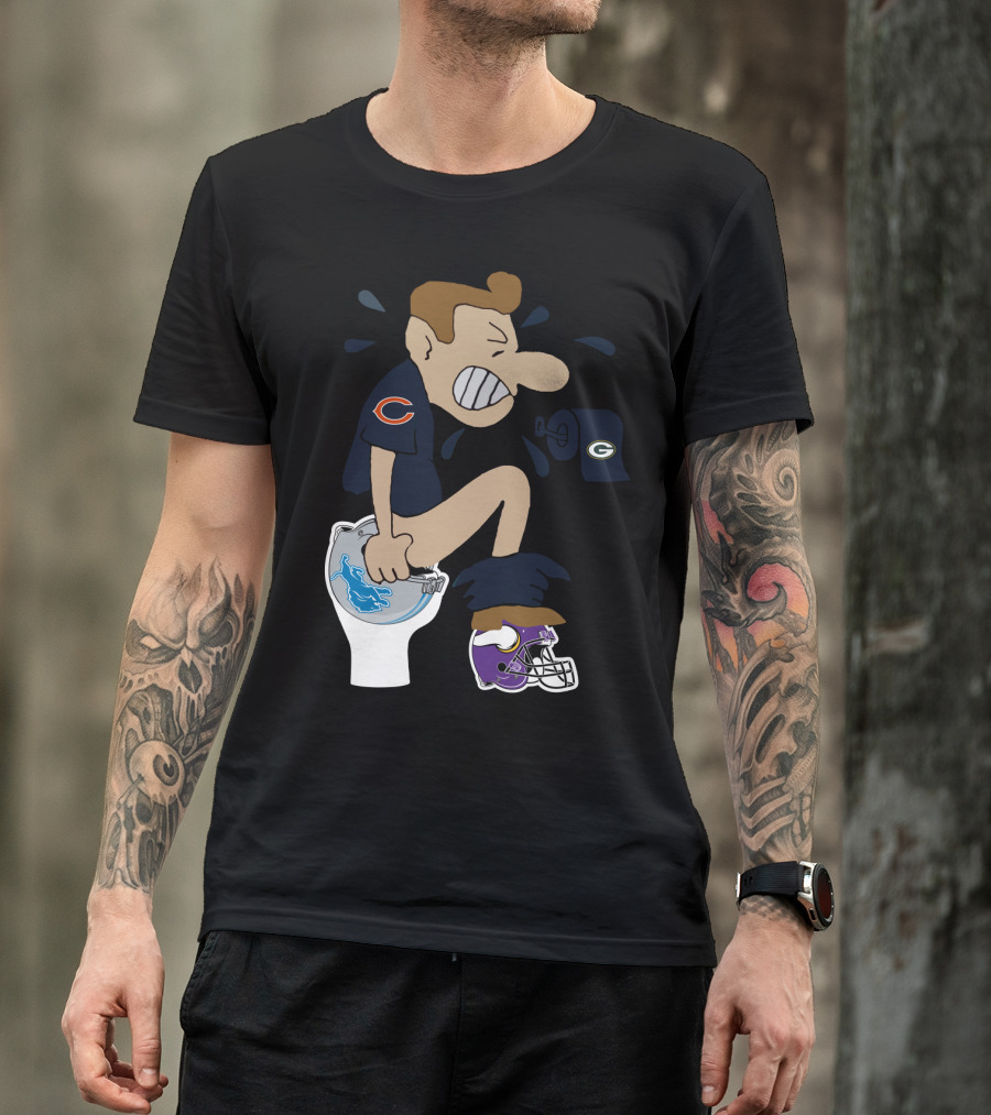 Chicago Bears Fan Humor Rival Teams Toilet Cartoon T-Shirt