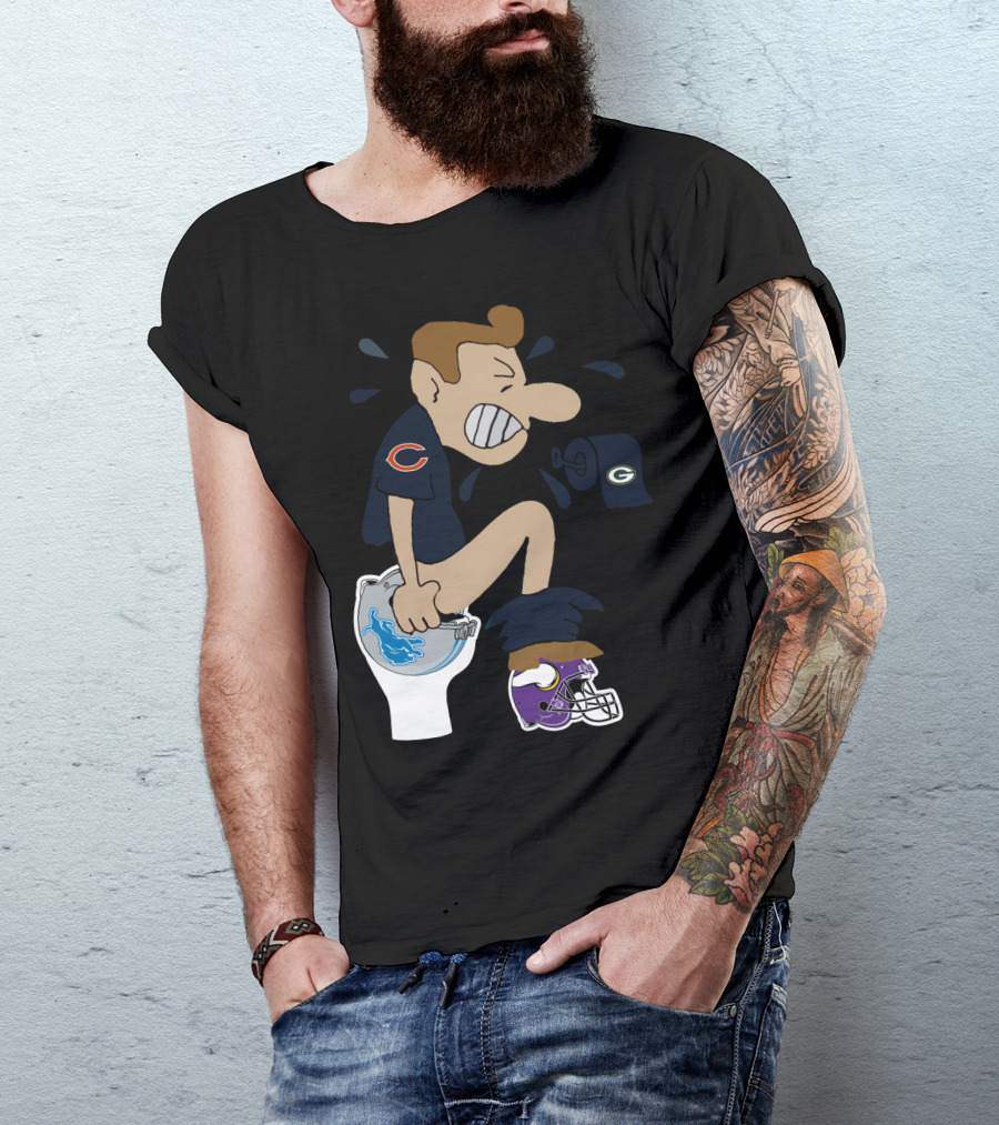 Chicago Bears Fan Humor Rival Teams Toilet Cartoon T-Shirt