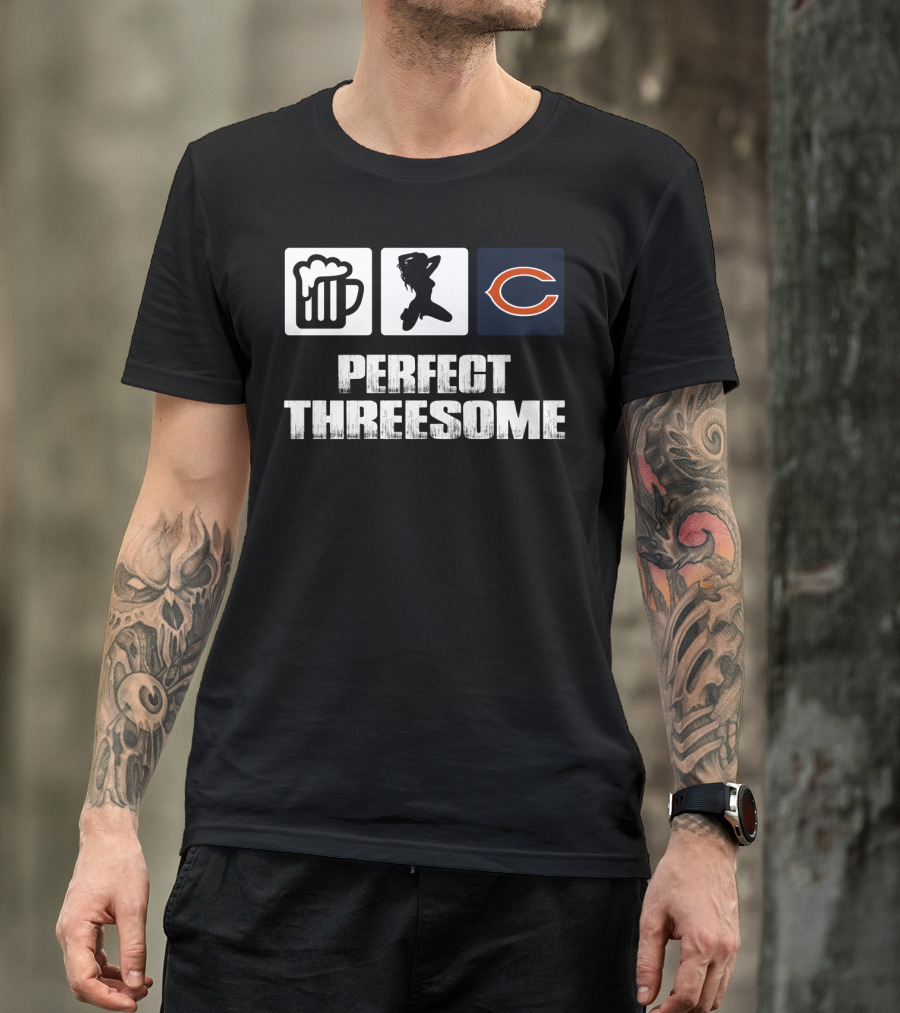 Chicago Bears Perfect Threesome Beer And Silhouette T-Shirt