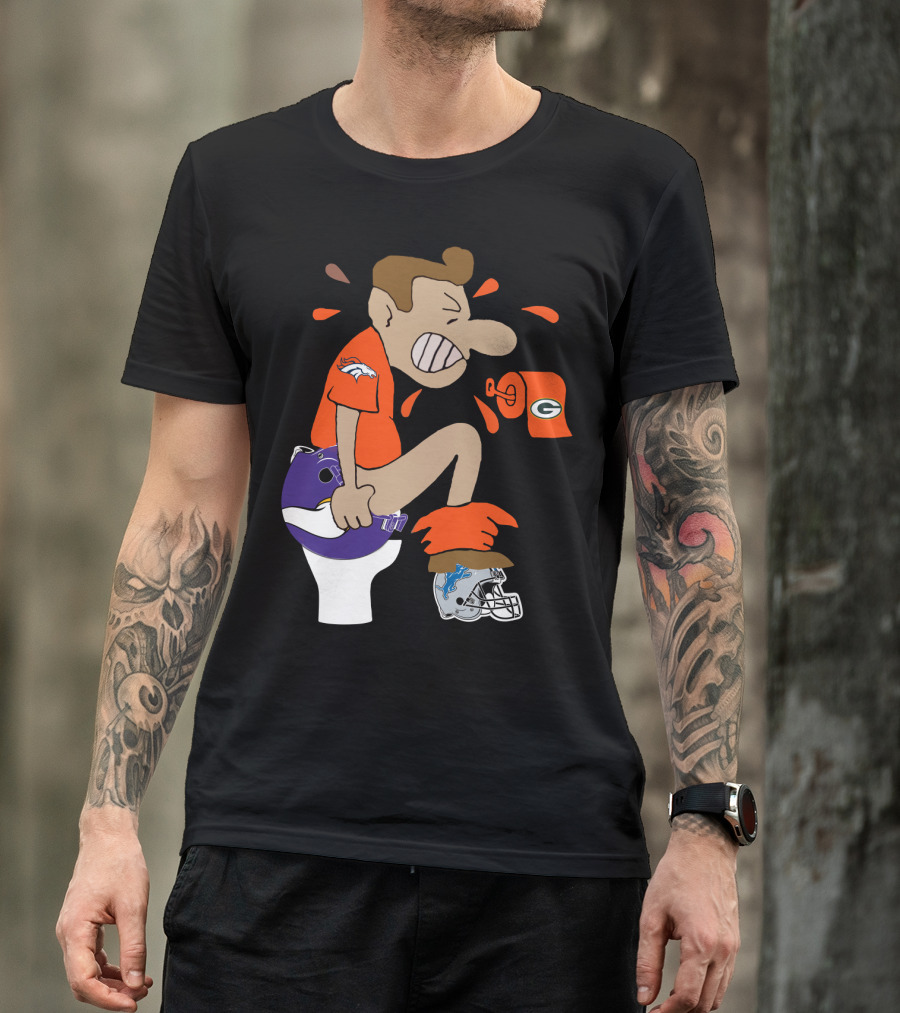 Denver Broncos Fan Toilet Humor With Detroit Lions Green Bay Packers Minnesota Vikings Logos T-Shirt