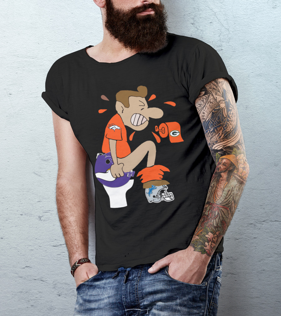 Denver Broncos Fan Toilet Humor With Detroit Lions Green Bay Packers Minnesota Vikings Logos T-Shirt