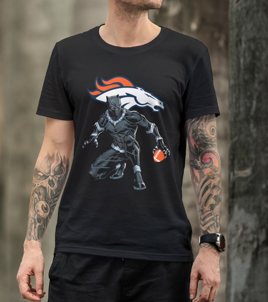 Denver Broncos Panther Crouching With Football T-Shirt