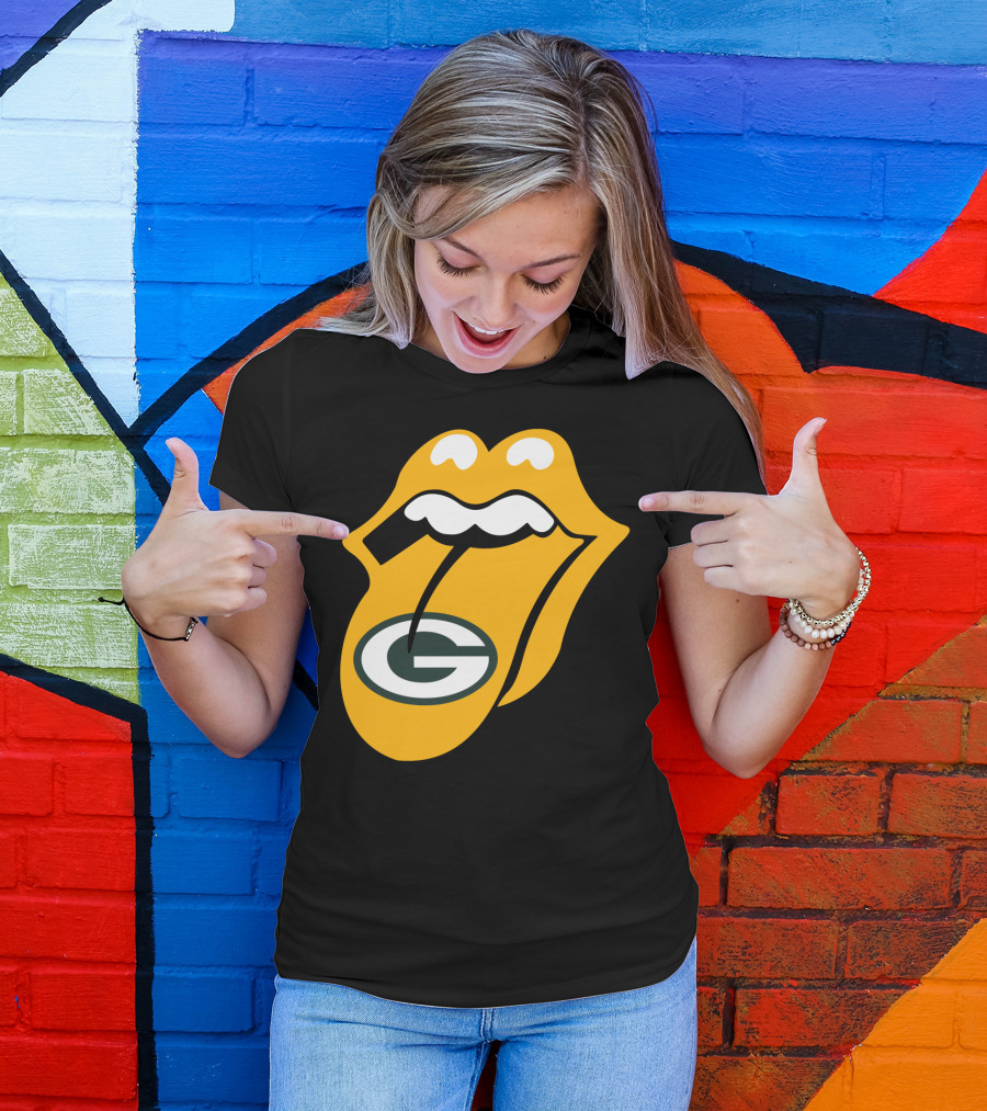 Rolling Stones Tongue Green Bay Packers Logo Mashup T-Shirt