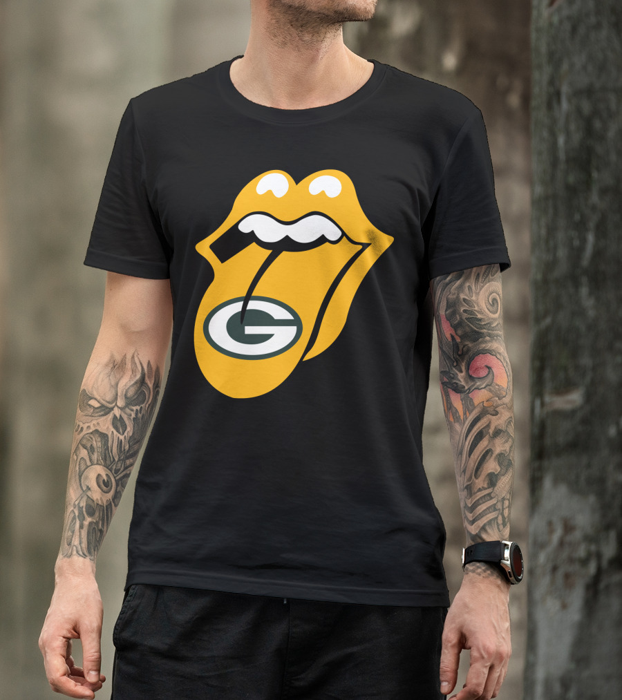Rolling Stones Tongue Green Bay Packers Logo Mashup T-Shirt