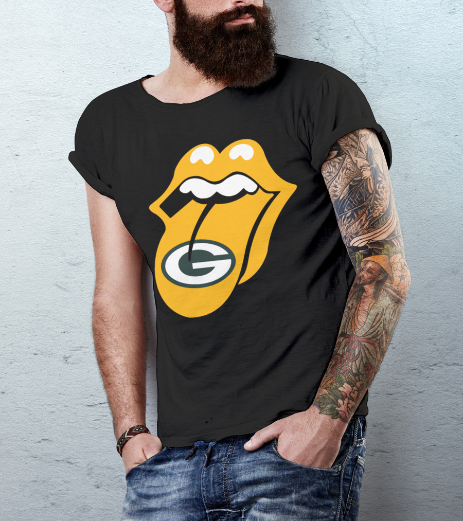 Rolling Stones Tongue Green Bay Packers Logo Mashup T-Shirt