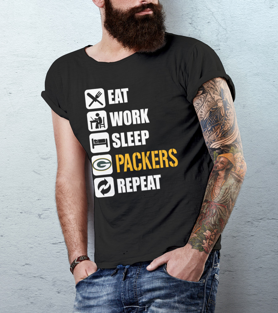 Eat Work Sleep Green Bay Packers Repeat T-Shirt