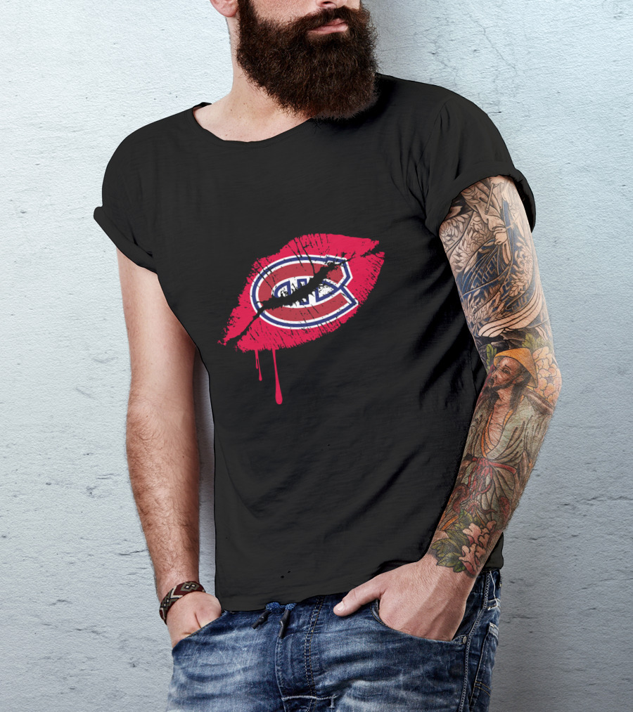 Montreal Canadiens Logo Red Lips Drip Effect T-Shirt