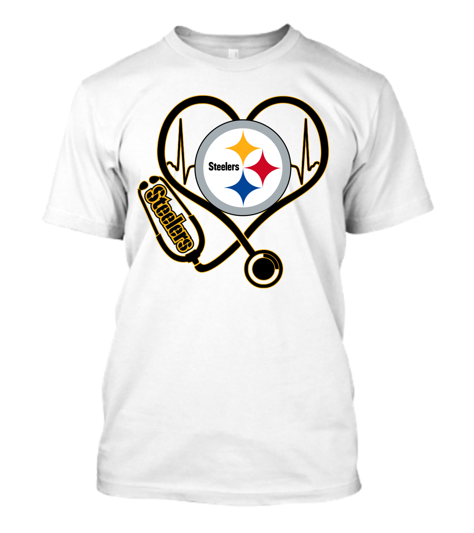 Nurse Love Steelers Heartbeat Stethoscope T-Shirt