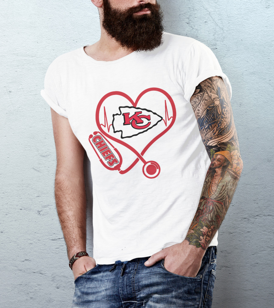 Nurse KC Chiefs Stethoscope Heartbeat T-Shirt