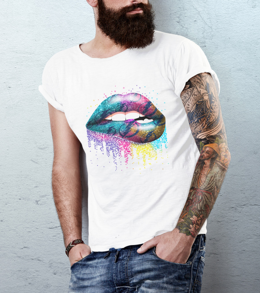 Lip Tampa Bay Lightning Glitter Gradient Sparkle Lips T-Shirt