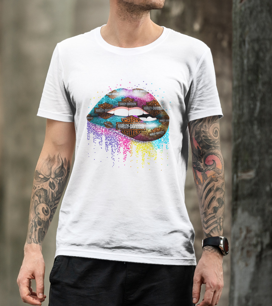 Harley Davidson Logo Lips With Colorful Effect T-Shirt