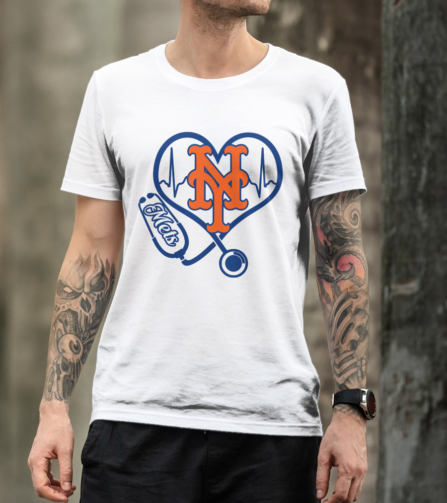New York Mets Nurse Heartbeat Stethoscope T-Shirt