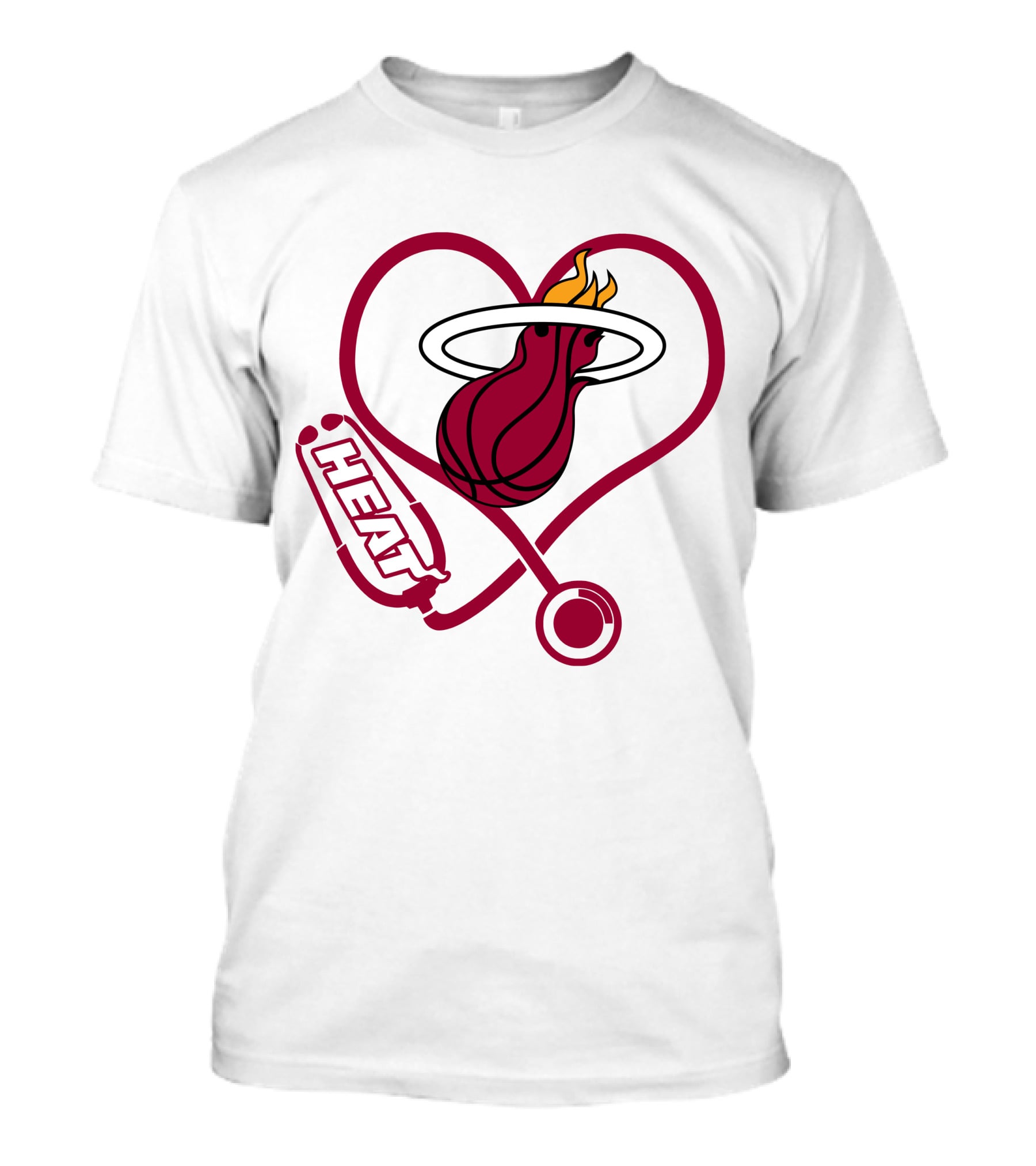 Miami Heat Basketball Nurse Heart Stethoscope T-Shirt