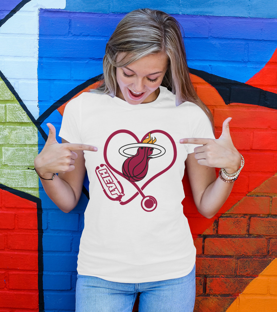 Miami Heat Basketball Nurse Heart Stethoscope T-Shirt