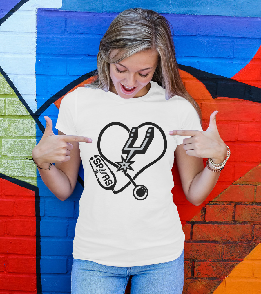 San Antonio Spurs Nurse Love Heart Stethoscope T-Shirt