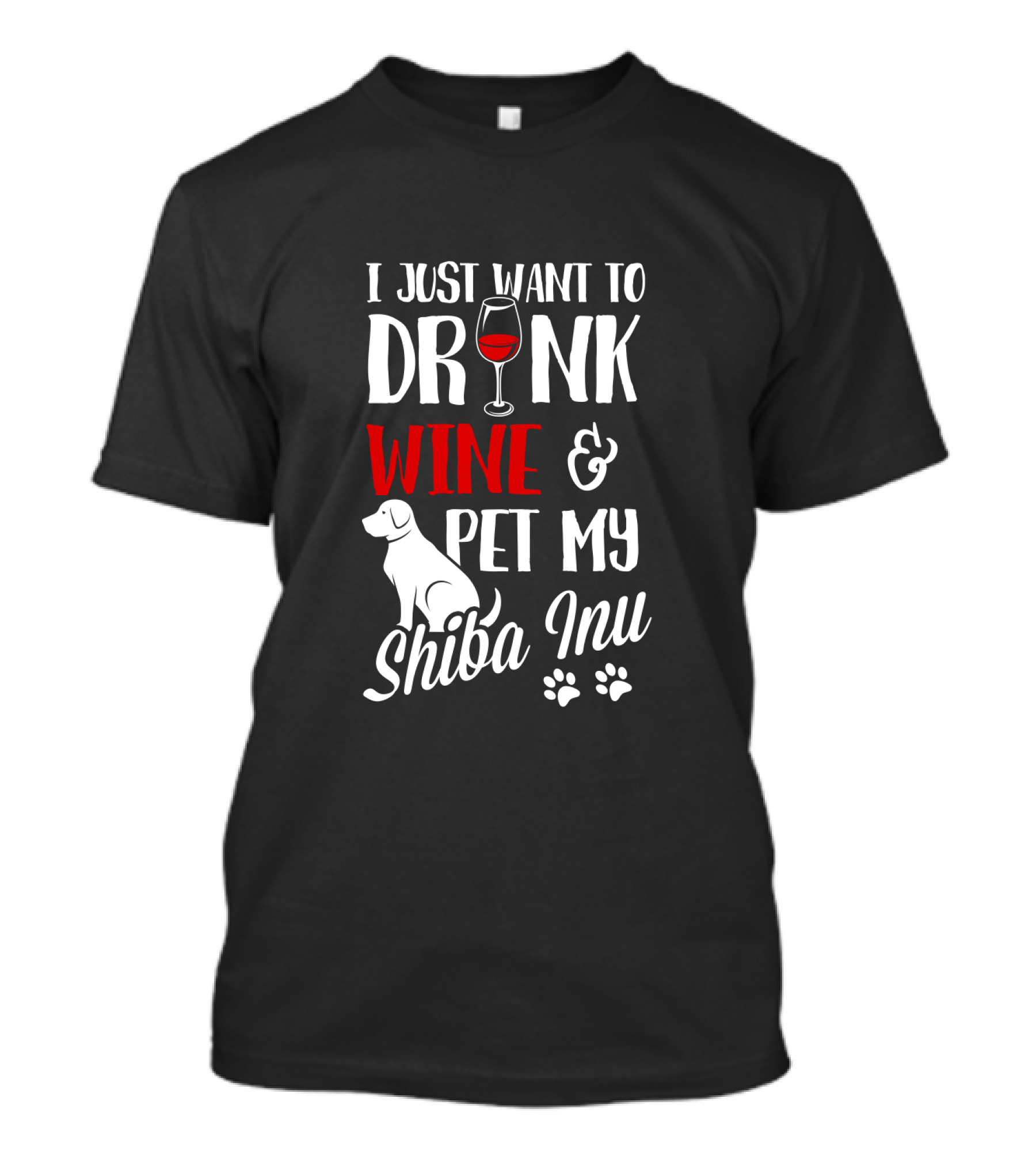 I Just Want To Drink Wine And Pet My Shiba Inu With Glass And Dog Motif T-Shirt