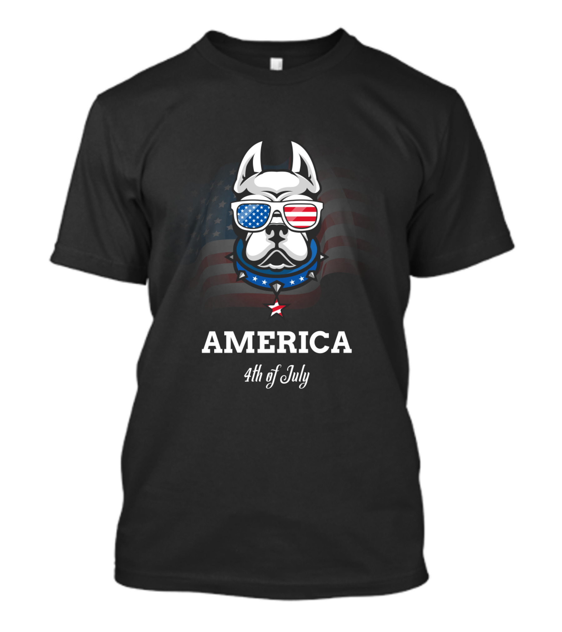 America Bulldog With Flag Sunglasses 4th Of July T-Shirt