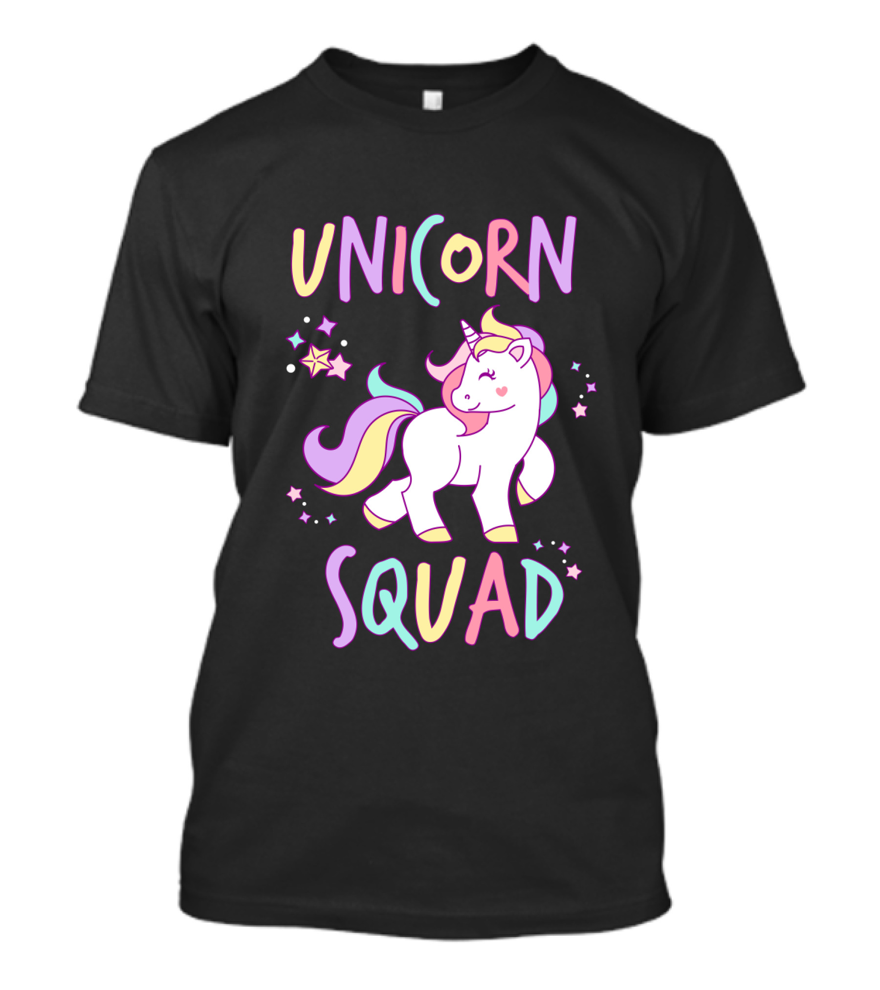 Unicorn Squad Colorful Cartoon Style With Stars And Rainbow Mane T-Shirt