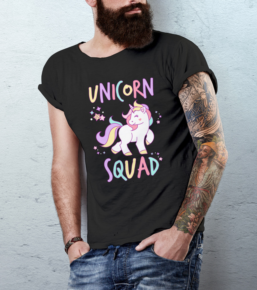 Unicorn Squad Colorful Cartoon Style With Stars And Rainbow Mane T-Shirt