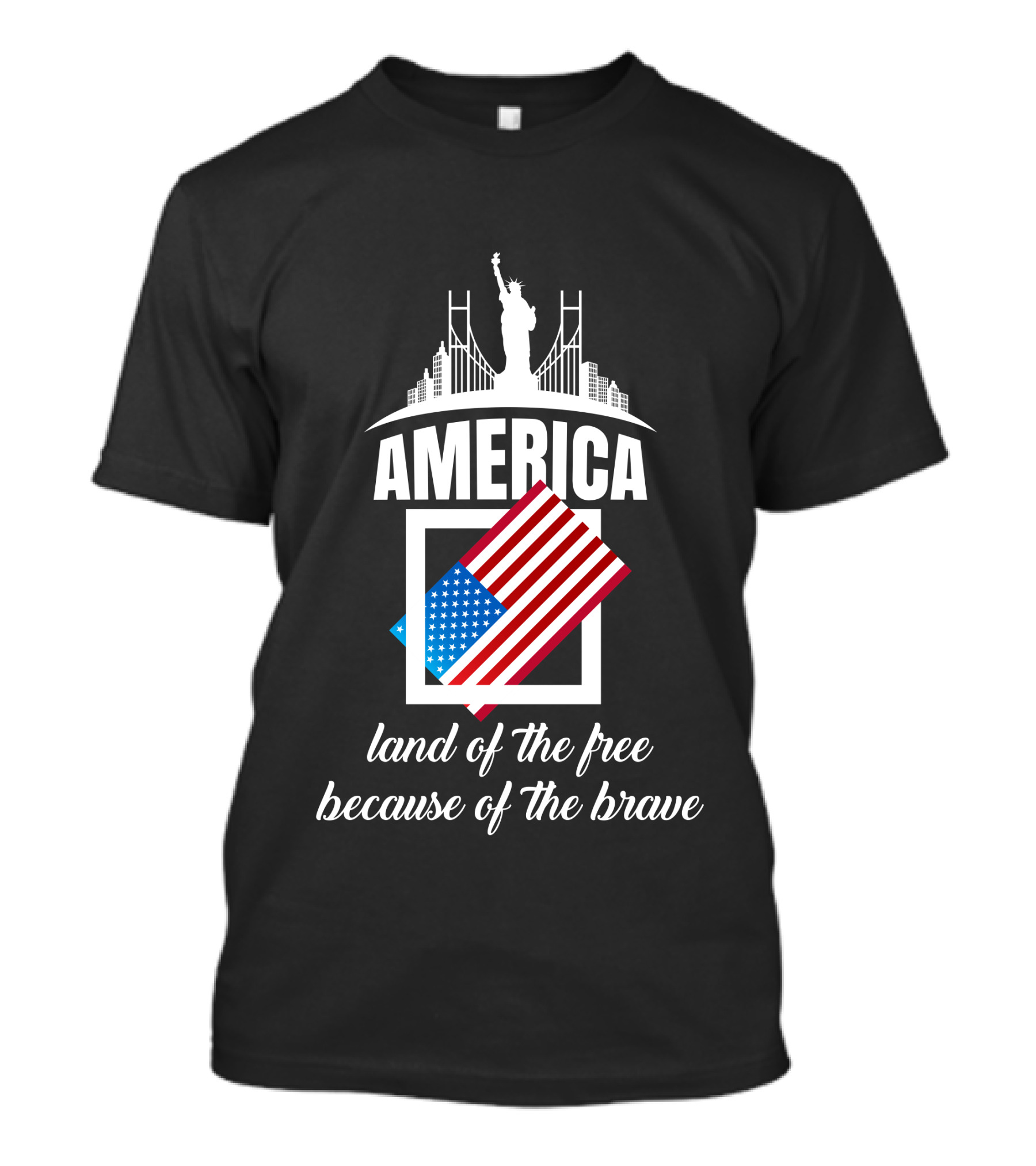 America Plus Statue Of Liberty And Flag Land Of The Free Because Of The Brave T-Shirt