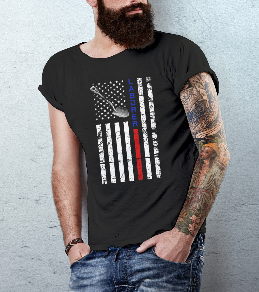 Laborer Shovel American Flag Veteran T-Shirt