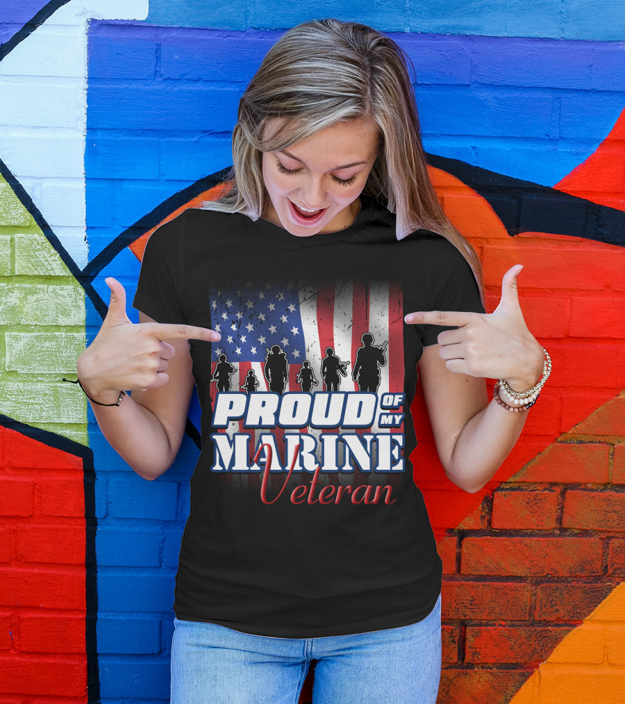PROUD OF MY MARINE VETERAN American Flag T-Shirt