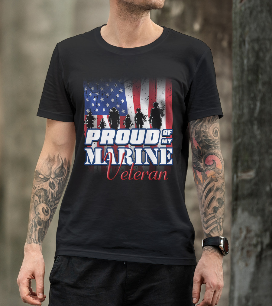 PROUD OF MY MARINE VETERAN American Flag T-Shirt