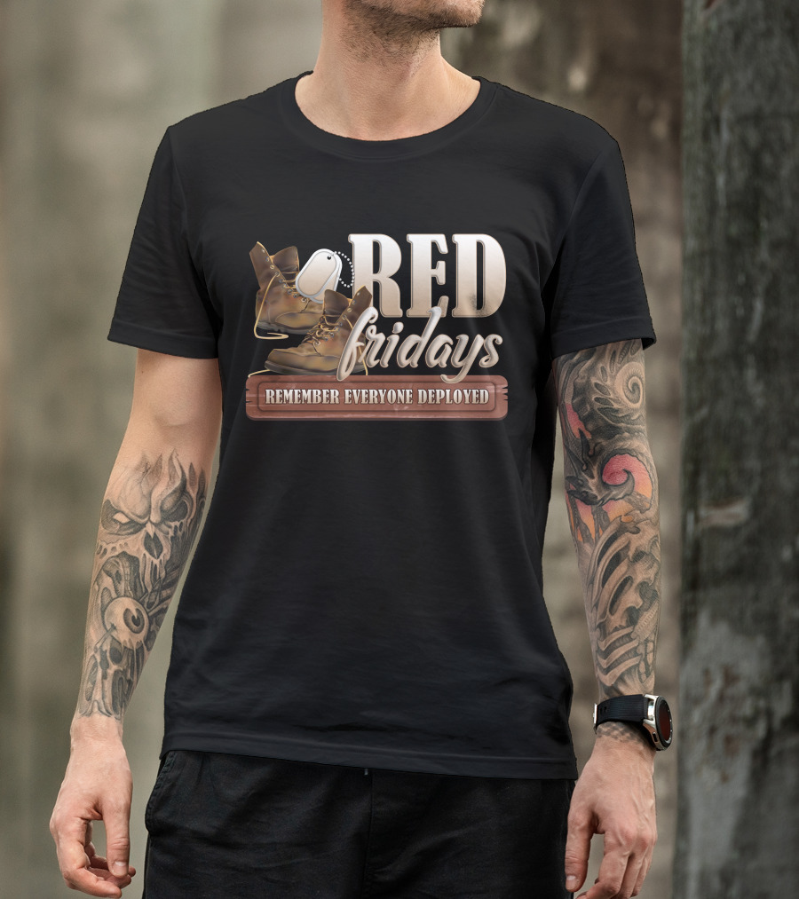 RED Fridays Remember Everyone Deployed Boots Dog Tags T-Shirt