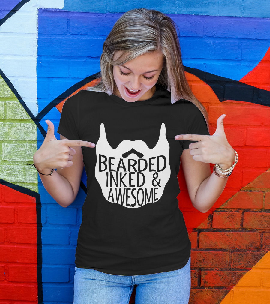 Bearded Inked Awesome Funny Beard T-Shirt