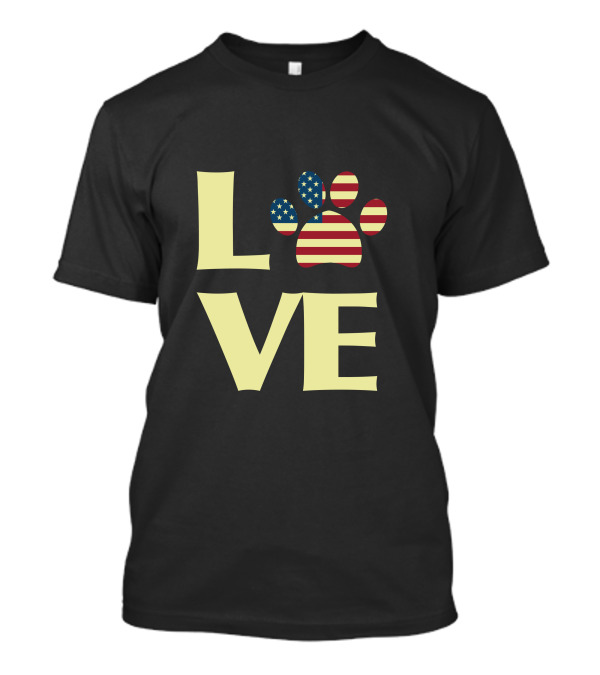 Love USA Patriotic American Flag Dog Paw T-Shirt
